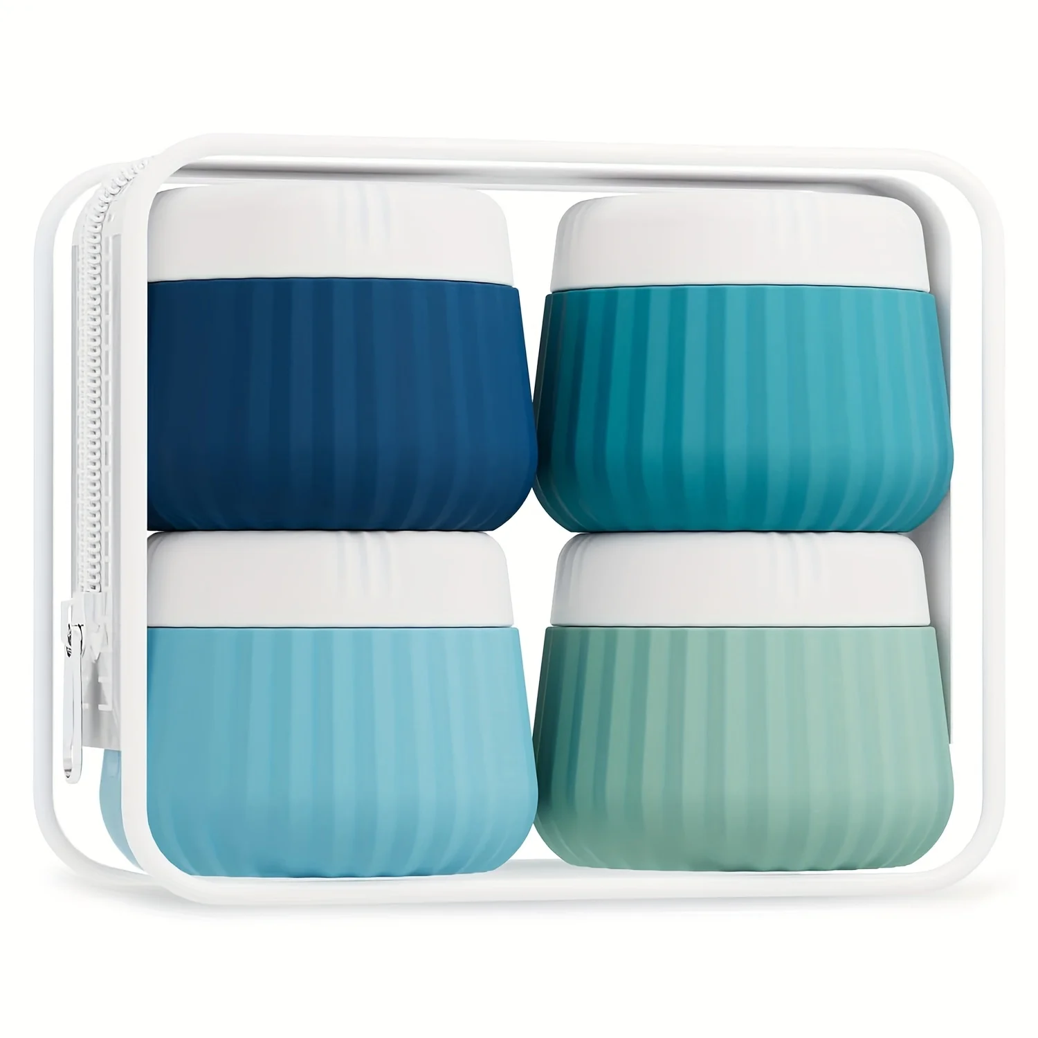 Compact Leak-Proof Silicone Travel Jars with Clear Bags - Ideal for Makeup and Creams (4-Pack)