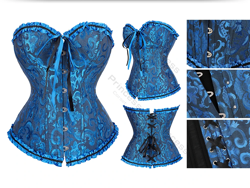 Viktorianisches Korsett-Oberteil in Übergröße, Überbrustkorsetts für Damen, sexy Korsett-Bustier, Schnürkorsett aus Jacquard, Y2K, Weiß, Rosa – Detail 21