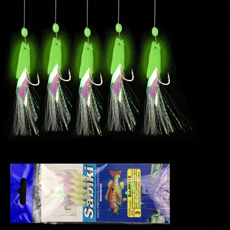 5 pz/borsa mare/Salterwater pesca pesca d'acqua dolce Sabiki Rigs String Hook Flash luminoso Fish String Hook