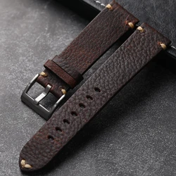 Vintage Style Handmade Cowhide Leather Strap Bracelet - Black, Brown, Maroon, Wear - Resistant - 22mm (Maroon)