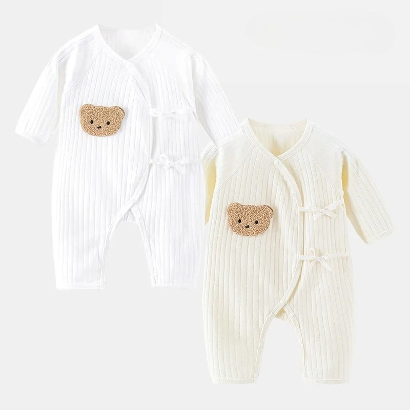 Baby Rompers Boys Girls One Piece Outfit Cotton Newborn Baby Long Sleeve Romper Infant Solid Knitting Thin Jumpsuit For Seasons