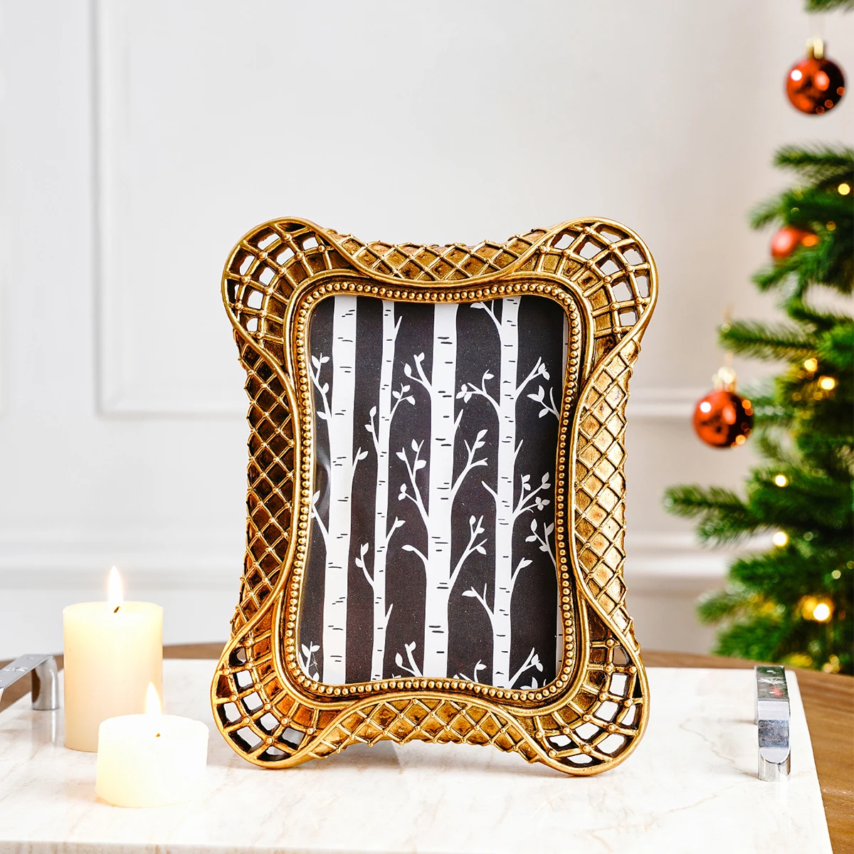 1PC Retro Gold Lace Decoration Round Photo Frame, Suitable for Photo Display Home Decoration Photography Shooting Props