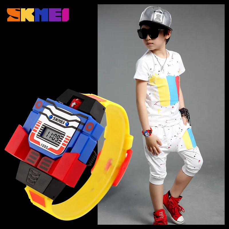 SKMEI Cartoon Kids LED Digital Sports Watch with Robot Transformation Feature