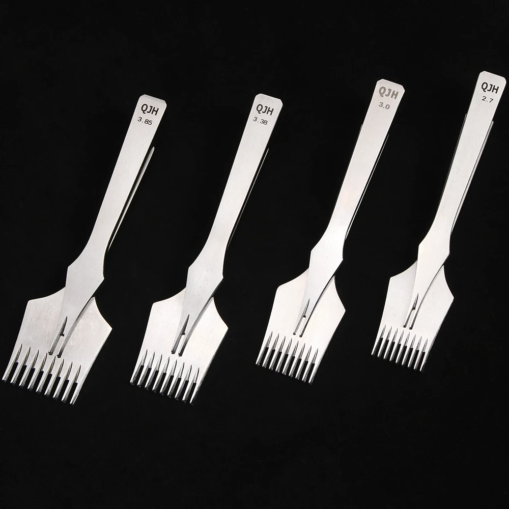 QJH French Flat Pricking Iron Leathercraft Stitching Lacing Chisel Set DIY Leather Art Tools 2.7 3.0 3.38 3.85mm