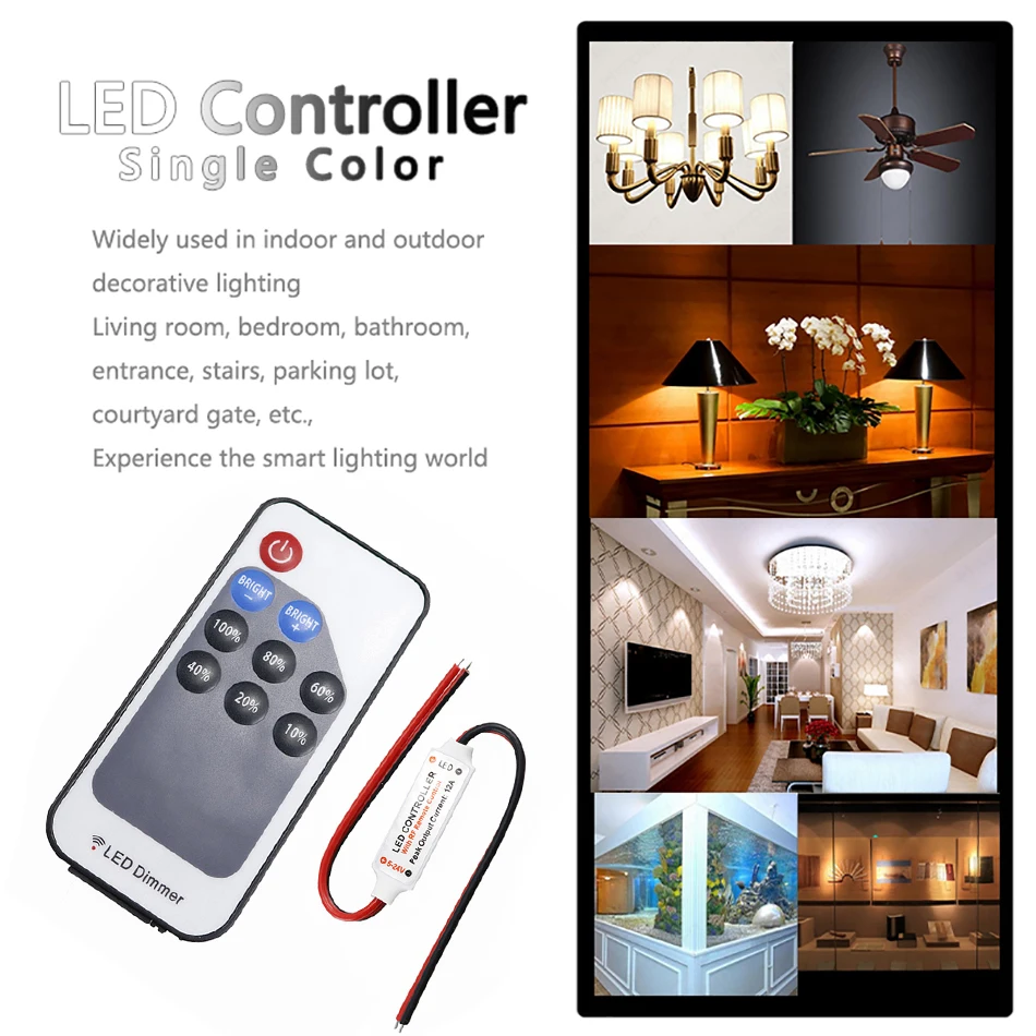 LED Strip Controller Mini Single Color dimmer DC 5V 12V 24V 6A 5050 2835 with RF 9-Key Remote
