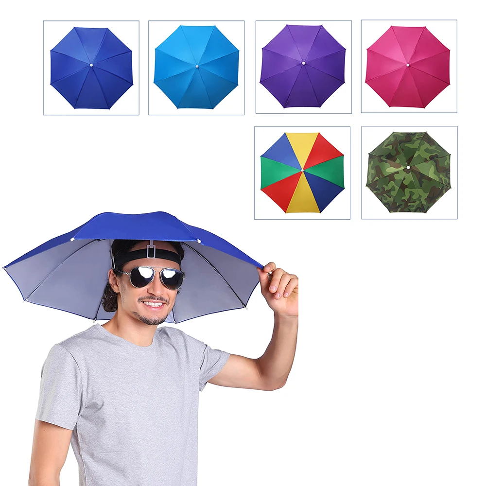 Kid Adult 26" Uv Protection Elastic Band Hands Free Umbrella Hat Anti