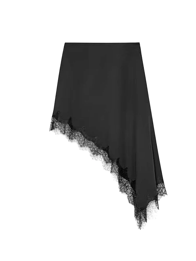Women Sexy Lace Asymmetrical Skirts Chic Satin High Waist Street Short Skirt Summer Casual Solid Irregular Skirt Female Clothing