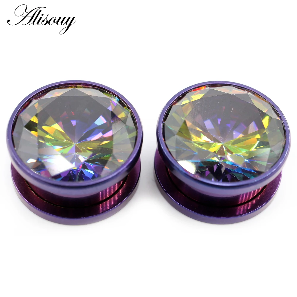 Alisouy 2 Stück Edelstahl Zirkonia Kristall Schraub-Ohrstöpsel Tunnel Plugs Expander Stretcher Gauges Ohrringe Körperschmuck – Detail 25