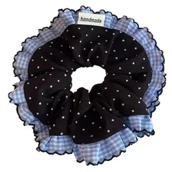 Polka Gingham Ruffled Scrunchie | Handmade Vintage Style Hair Accessory (1pc)