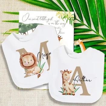 Bavaglino personalizzato Animali da safari Iniziale con nome Bavaglini Asciugamano per saliva neonato Wild One Regali di compleanno Regalo per baby shower