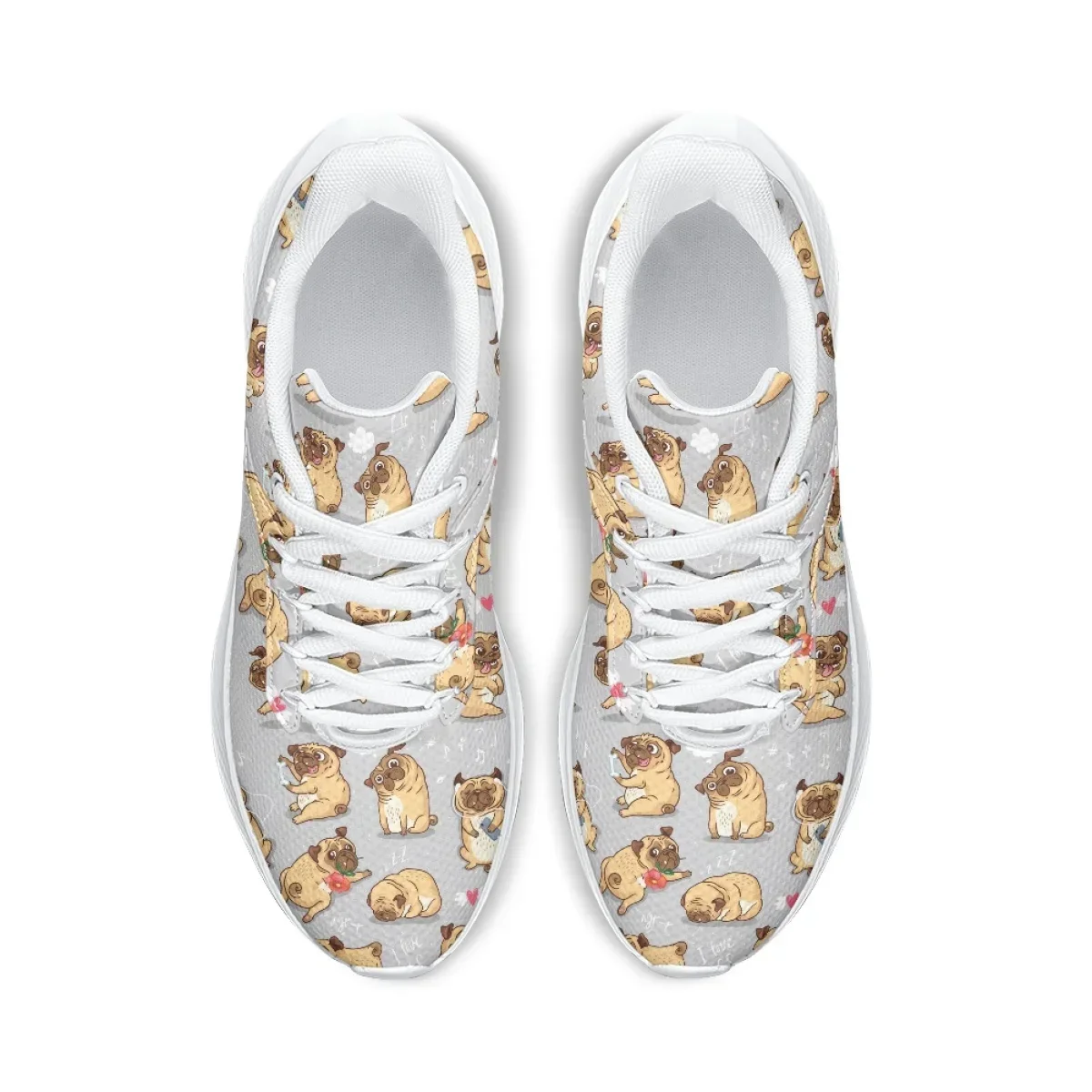 Cute Cartoon Pug Print Sneakers For Ladies New Outdoor Sports Running Shoes Classic Lace Up Wear-resistant Work Training Shoes