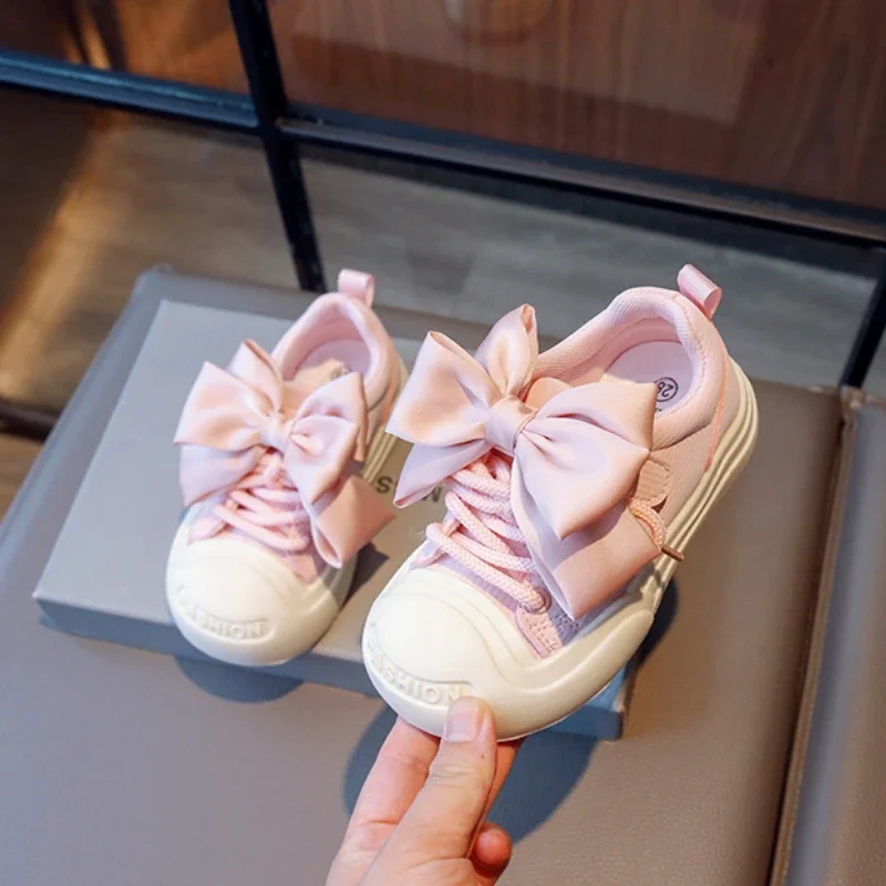 

2023 Kids Sneakers Girls School Casual Shoes Outdoor Breathable Running Light Tenis Pink Big Bowknot Thick Soled Children Shoes