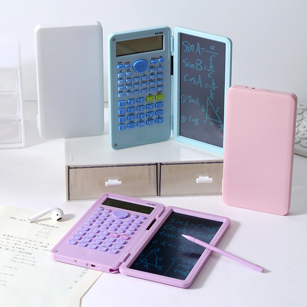 2 IN 1 과학 계산기(LCD 메모장 포함) 12자리 수학 계산기 접이식 필기 보드 학교 사무용품