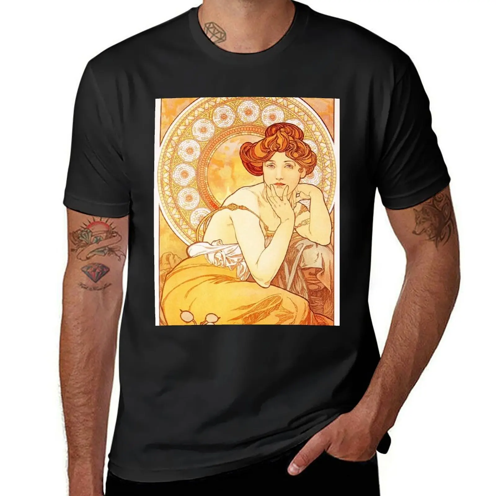 Vintage Alphonse Mucha - Topaz -c1900 Art Nouveau T-Shirt plain graphics sublime blanks sweat shirts, men