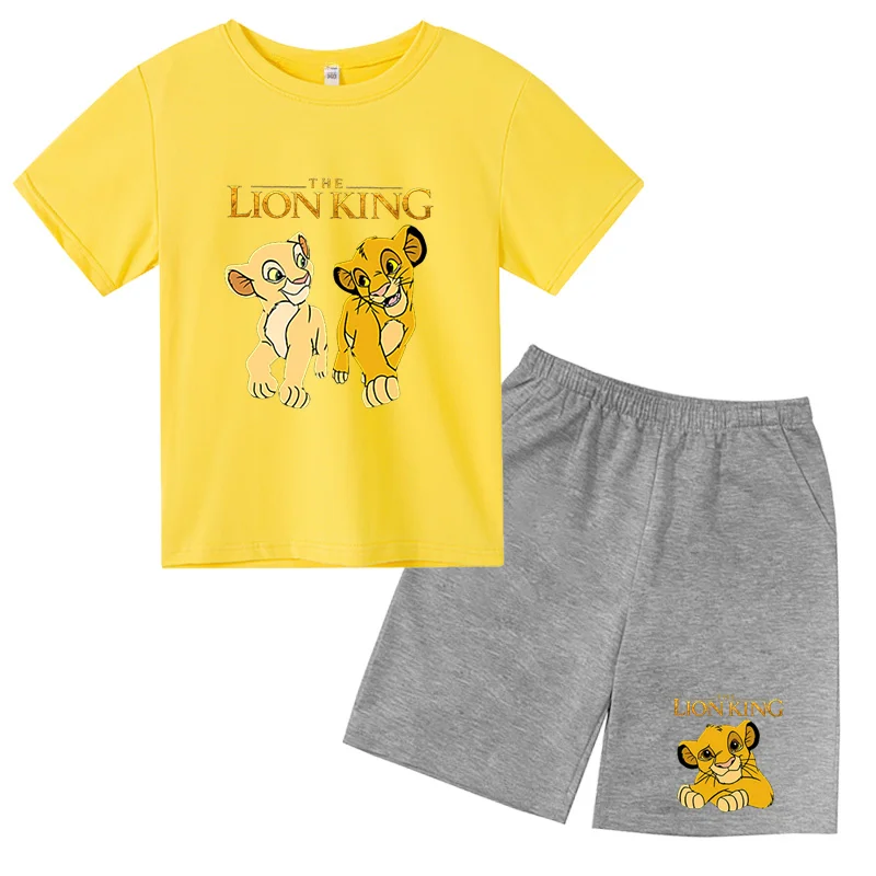 thumbnail image 1 of Conjunto de 2 piezas de camiseta y pantalones cortos con estampado de El Rey León Simba para niños y adolescentes, ropa informal de manga corta, traje de moda, 1 of 5