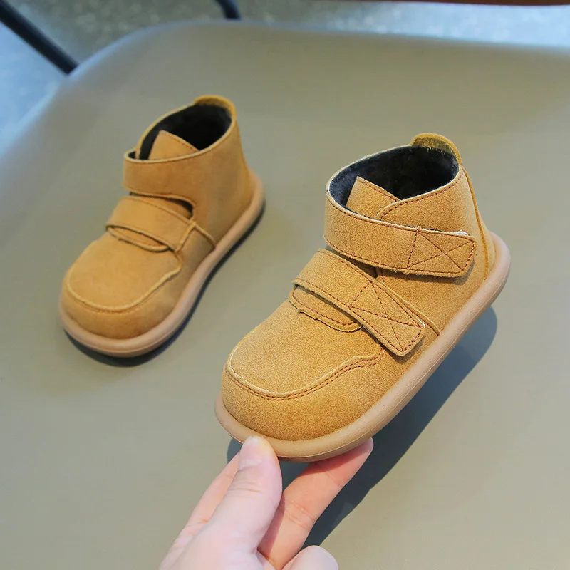 Children Warm Short Boots Boys Retro Cow Muscle Sole Cotton Shoes Girls Fashion Double Hook Closure Spring Boots, children boots