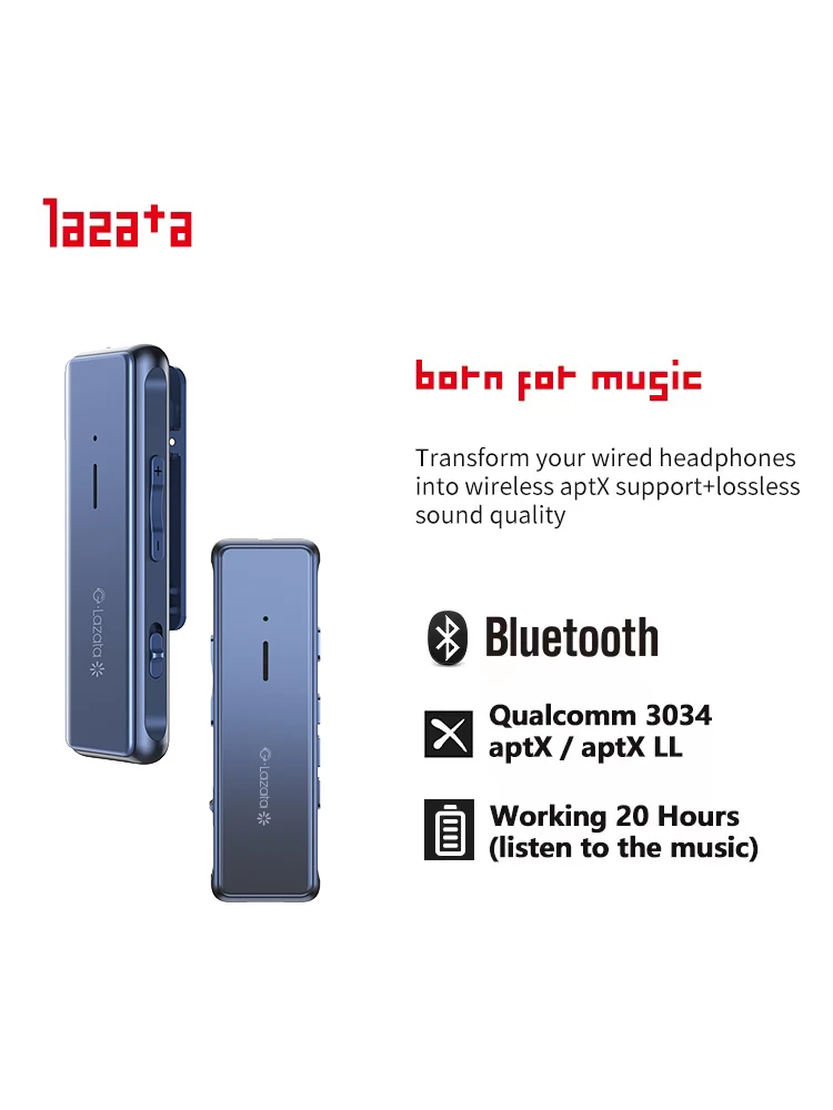 Lazata Bluetooth Receiver Adaptador de Áudio com MIC 5.1 aptX LL 3.5mm