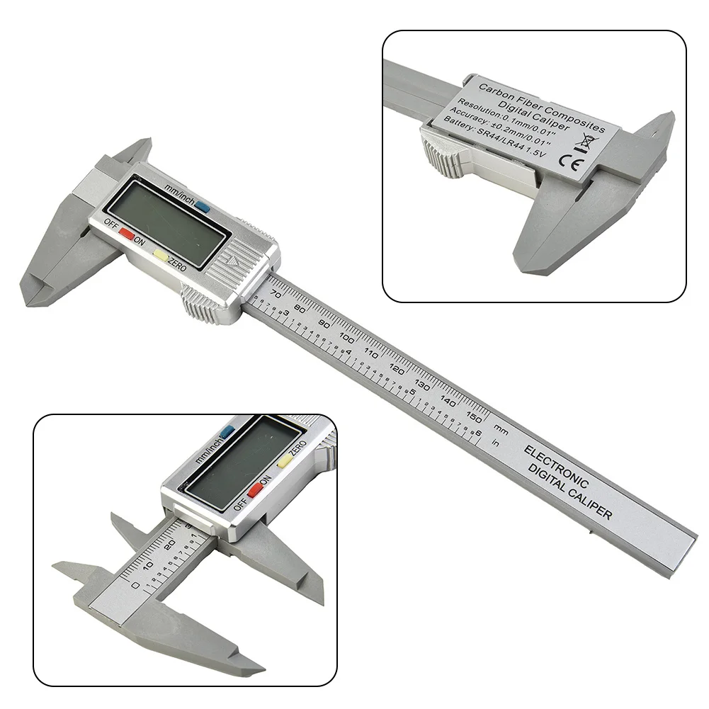 

150mm/6inch Large LCD Digital Electronic Carbon Fiber Plastic Vernier Caliper Gauge Micrometer Locking Thumb Screw