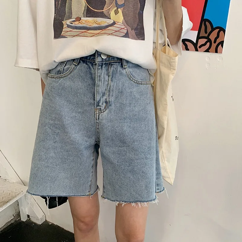 

High Waisted Denim Shorts for Women, Wide Leg Pants, Casual Streetwear, Monochromatic, Stright Jeans, Summer Fashion, 2024