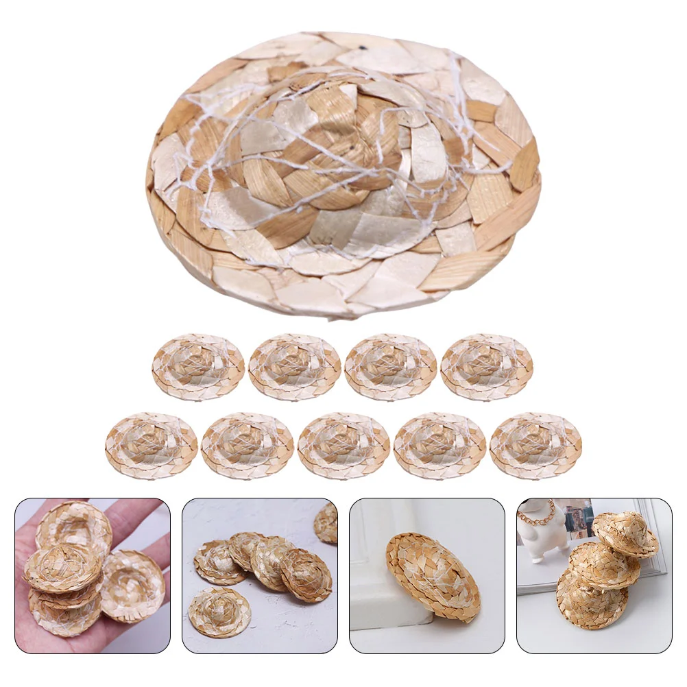 

10Pcs Mini Straw Top Hat Straw Hats for Crafts DIY Decoration Miniature Hats