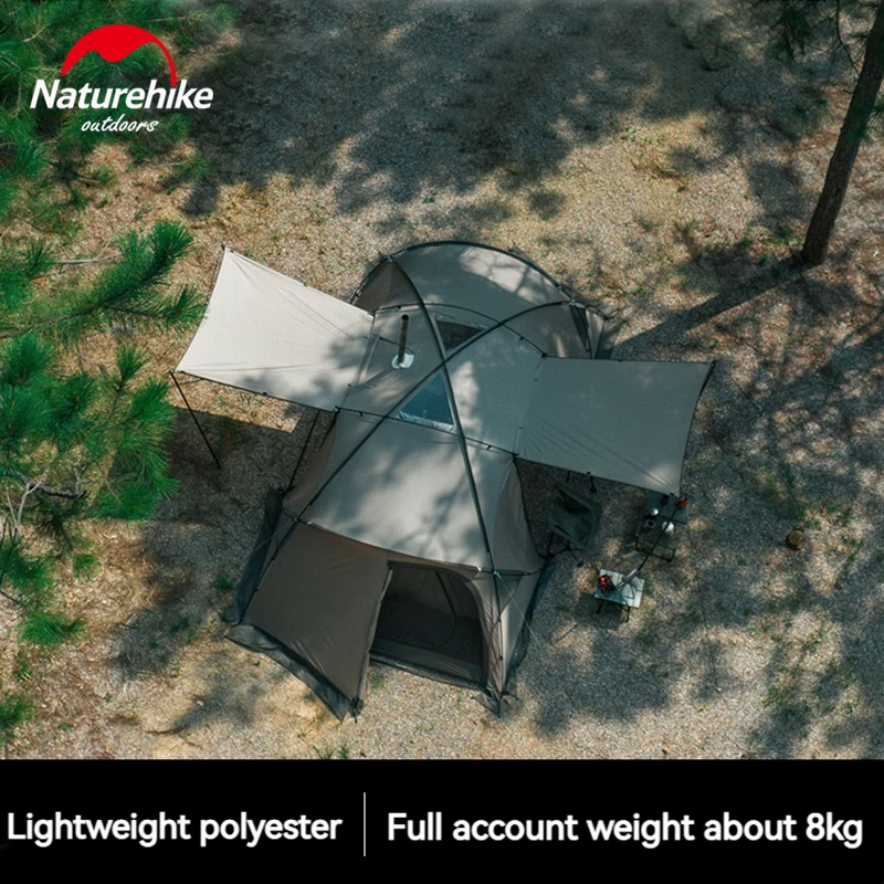 Naturehike Camping Tunnel Tent 15㎡ 2-4 People Family Equipment Lightweight Waterproof Double Layer 2 Room 1 Hall Outdoor Tent 6
