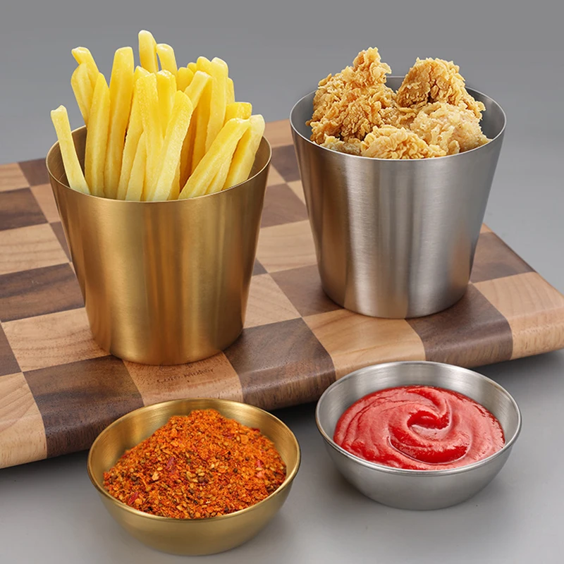Stainless Steel Kitchen Dipping Sauce Bowl Ketchup Fries Cup Seasoning Dish Hot Pot Condiment Tray Tablewar