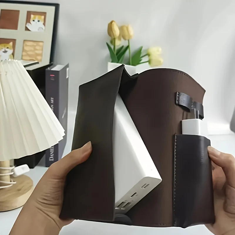 1pc PU Leather Multi-Compartment Organizer-Portable Tech School Accessories Case for Cables,Chargers,Pens-Durable Travel Storage