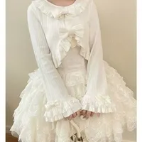 Kawaii Lolita Cropped Knit Cardigan, Heart Lace Openwork Spring Cover-Up, Japanese Sweet Vintage Style Sun Protection Sweater - Image 2