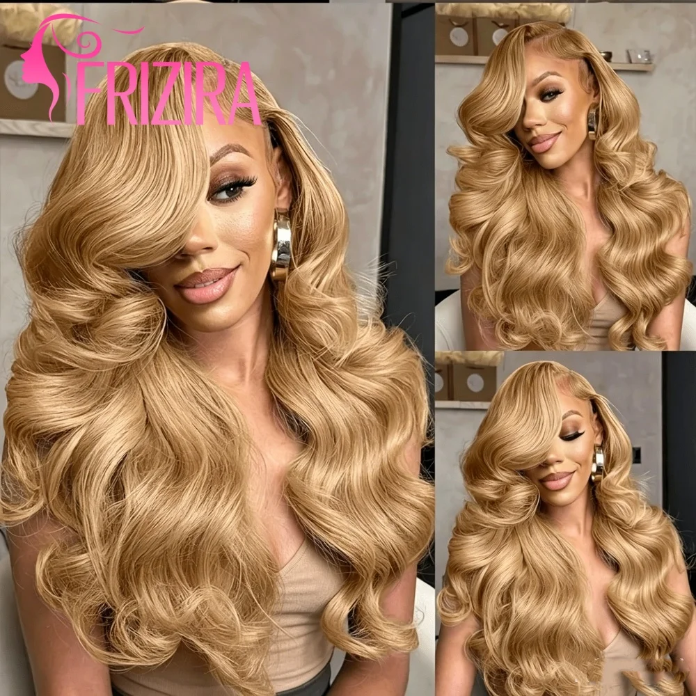 Honey Blonde 13x6 HD Lace Front Human Hair Wig 210% Density Body Wave Human Hair Wigs Colored 27# Pre Plucked Brazilian Hair 1
