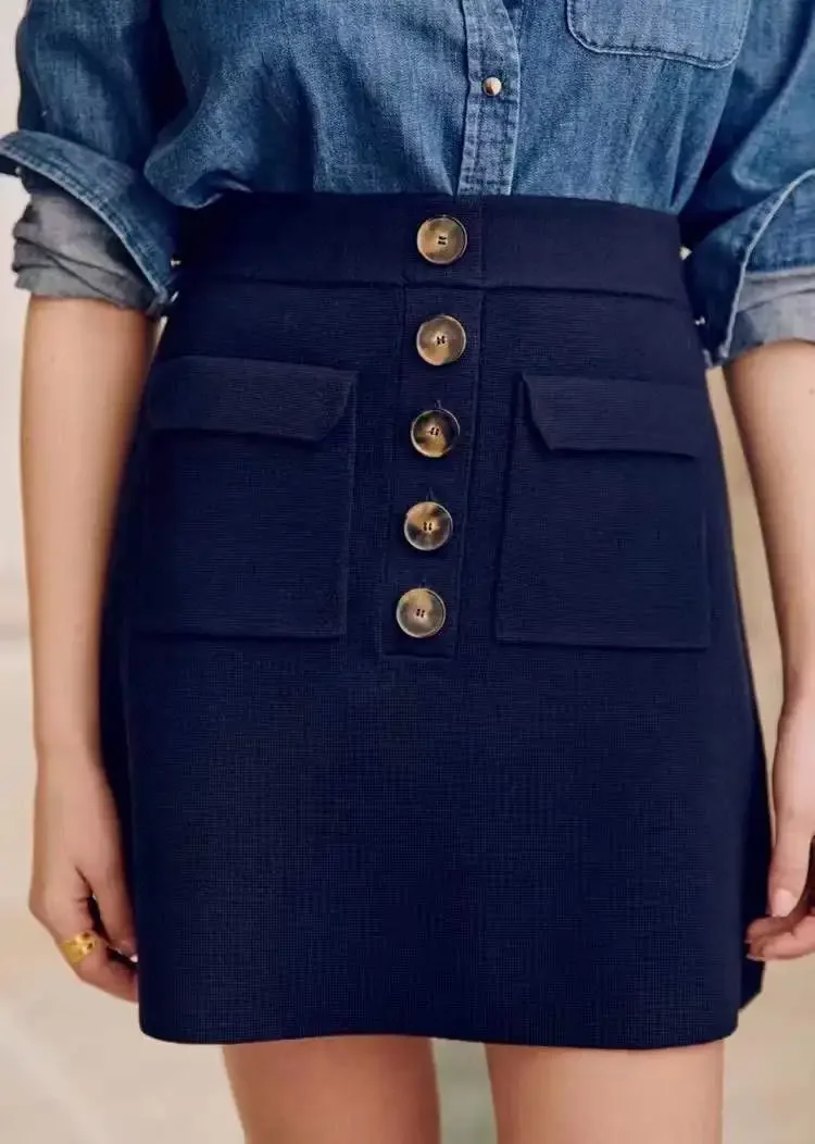 

2024 Early Spring Double Pocket 100% Pure Wool Knitted Skirt Women