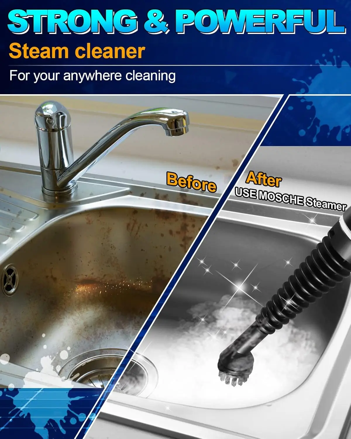 Handheld Pressurized Steam Cleaner with 11-Piece Accessory Set, Multi-Surface Steamer for Cleaning, All Natural Steam Cleaner