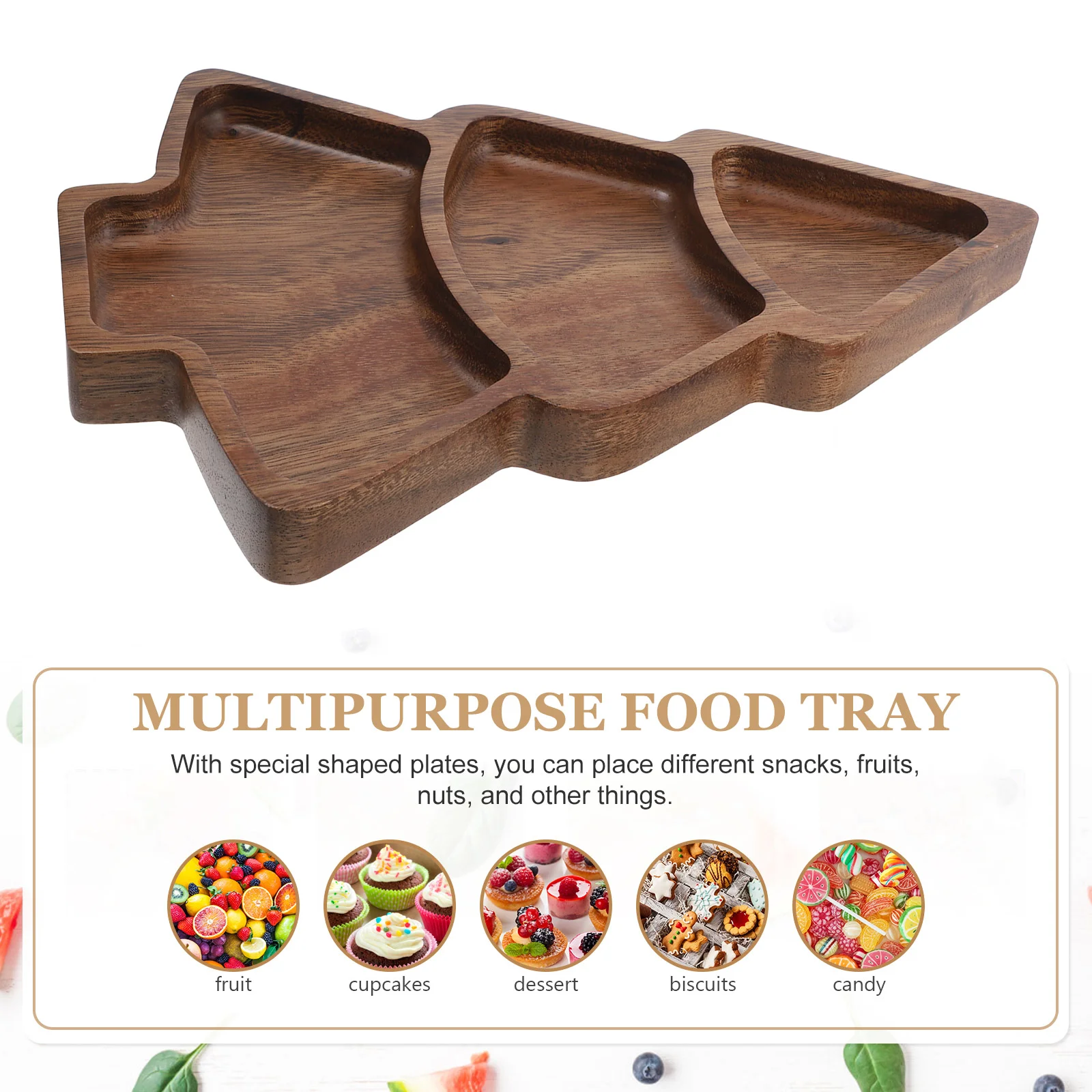 Christmas Tree Wooden Divided Dinner Plate Serving Tray Cheese Board Breakfast Platter Snack Dish Dried Fruit Platter Holiday