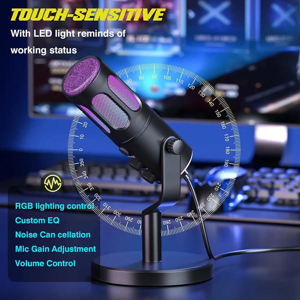 RGB USB 게이밍 마이크, PC, PS4/5, 노트북 스트리밍용 스탠드가 있는 콘덴서 마이크 ? ?