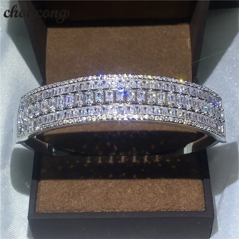 

choucong Luxury bracelet Pincess cut 5A cubic zirconia White Gold Filled Party Wedding bangle for women Fashion accessaries