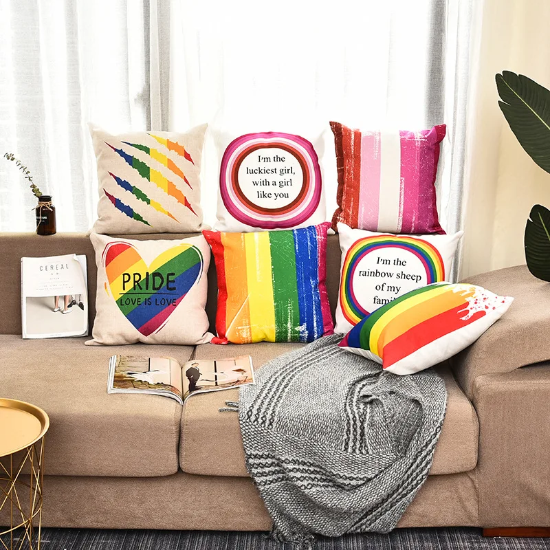 

LGBT Pride Pillow Case Rainbow Love Is Love Cotton Linen Throw Pillow Cover Decorative Cushions for Bed Sofa Pillowcases 40x40