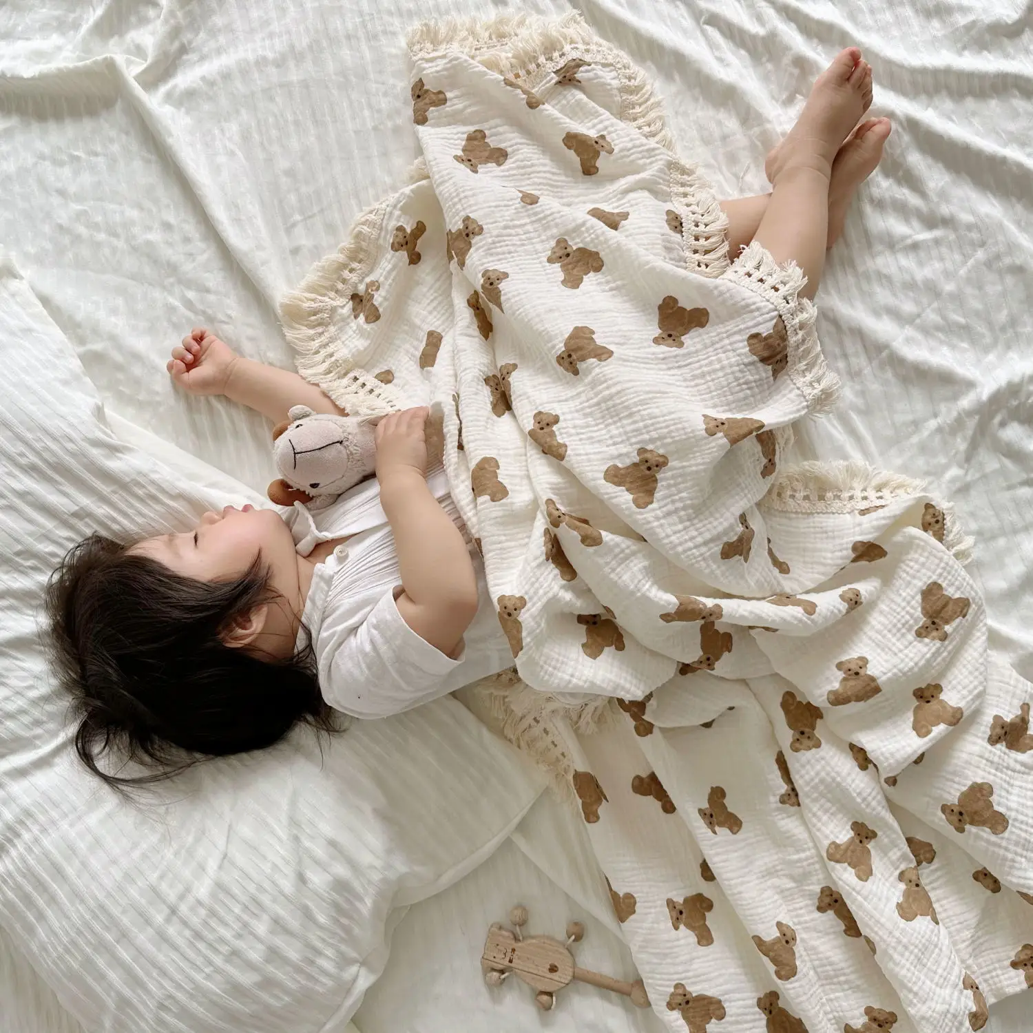 Mantas para bebé con estampado de oso, muselina de algodón para recién nacidos, manta para envolver, ropa de cama para bebés, niñas y niños, manta para dormir, accesorios para bebés_voghion.com