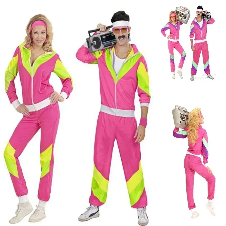 Halloween Couples Carnival Vintage Disco Retro Trend Party Cosplay Costumes 80s Sportswear for Adult Performence Clothes