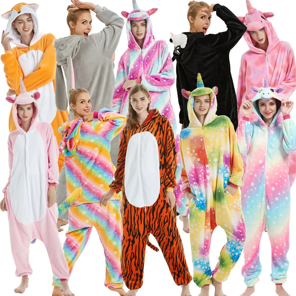 Kigurumi Animal Adult Dinosaur Unicorn Onesies Pajama Cosplay Costumes Kids Flannel Jumpsuit Christmas Gift Pajamas For Children