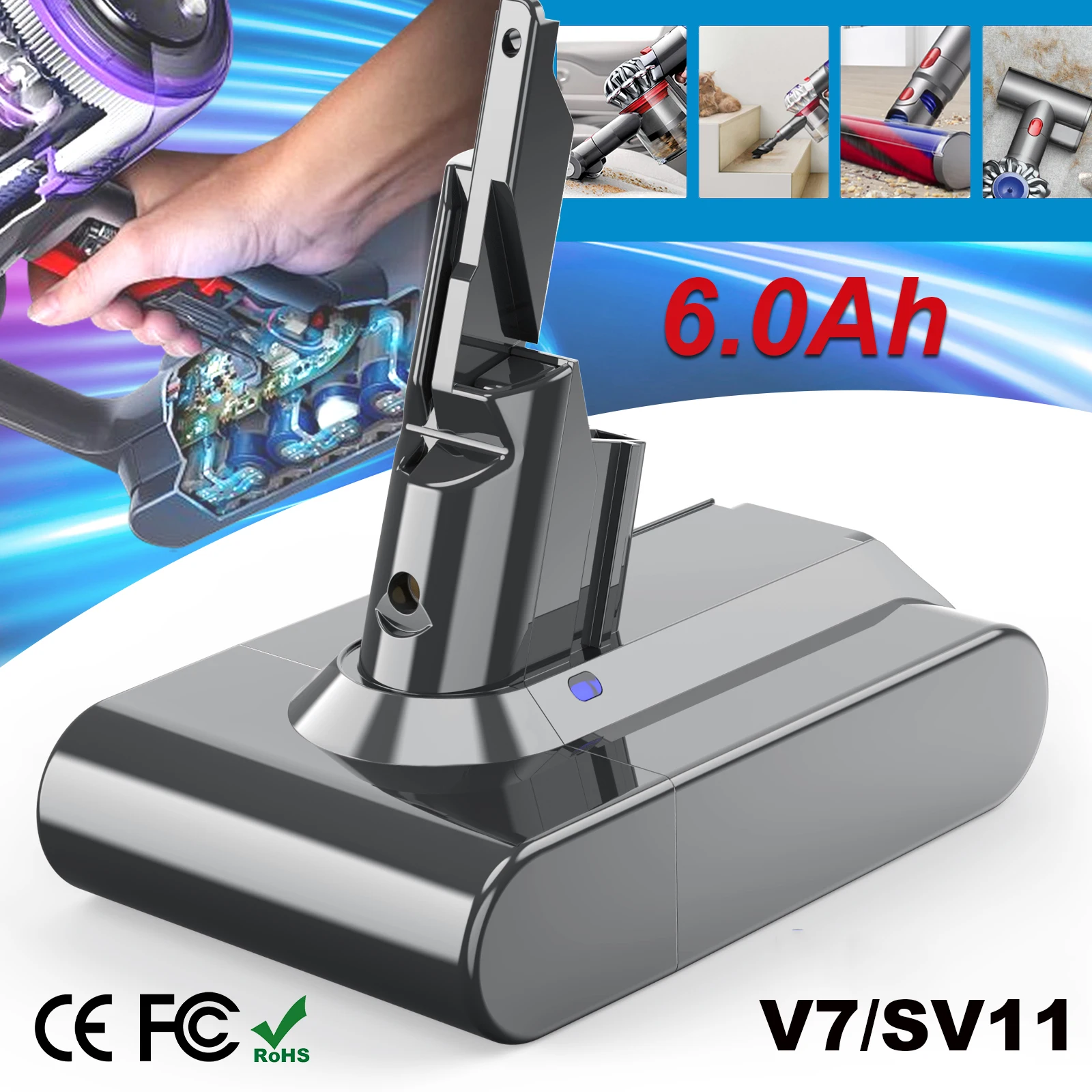Per Batteria Dyson V7 21.6V 6.0Ah Batteria Di Ricambio Per Dyson V7/Sv11 Motorhead Pro V7 Trigger V7 Batteria Per Aspirapolvere Per Animali