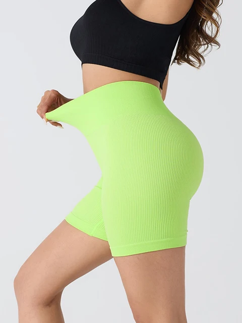 Seamless Threaded High Waisted Hip Lifting Fitness Yoga Shorts