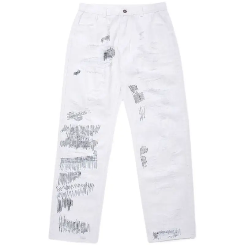 Ripped Jeans Hip Hop Y2k 2023 Trends Clothes Men Streetwear Baggy Pants Trousers Trendyol Men's Slim Korean Fashion style