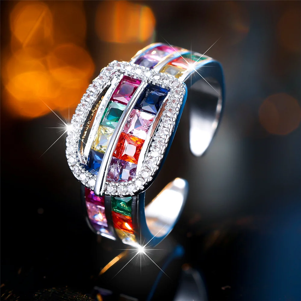 2025 Fashion Style Cute rainbow square artificial zirconium photos ladies wedding jewelry_voghion.com