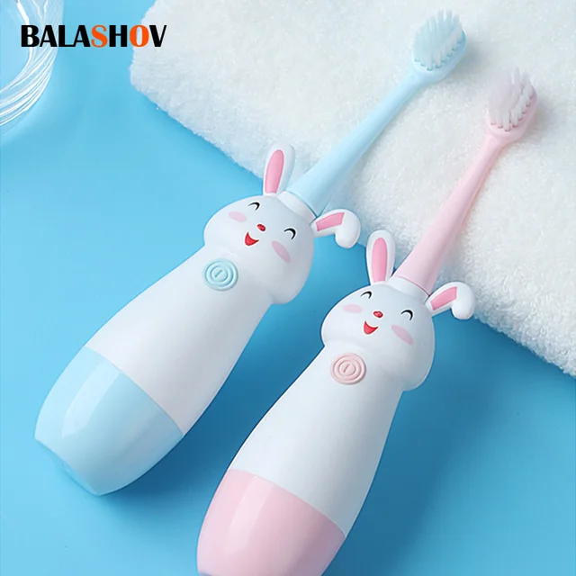 Children Electric Toothbrush Rotating Cute Bunny Cartoon Pattern Kids with Soft Replacement Heads Portable Non-Slip Toothbrush 1