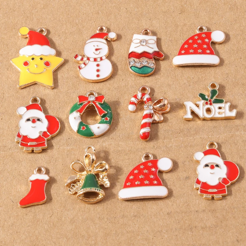 10 stücke Emaille Weihnachten Charms Glocken Santa Claus Schneemann Anhänger für Schmuck Herstellung Halskette Ohrringe DIY Armband Zubehör – Detail 3
