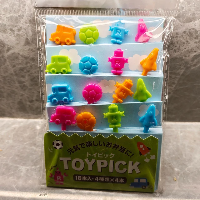 16 Darabos Autó Repülőgép Robot Gyümölcs Villák Szett Mini Gyerekek Snack Torta Desszert Étel Bot Fogpiszkáló Dekoráció Válogatás Sütemény Bento Asztali Edények