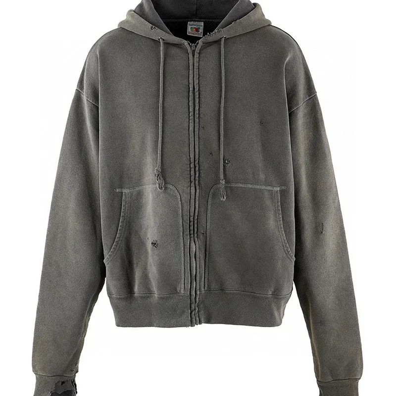 

Новинка, моющаяся толстовка с капюшоном на молнии, супер крутая Стильная парка SAINT MICHAEL на молнии/DARGE/BLK, моющаяся и окрашенная Повседневная модная Толстовка