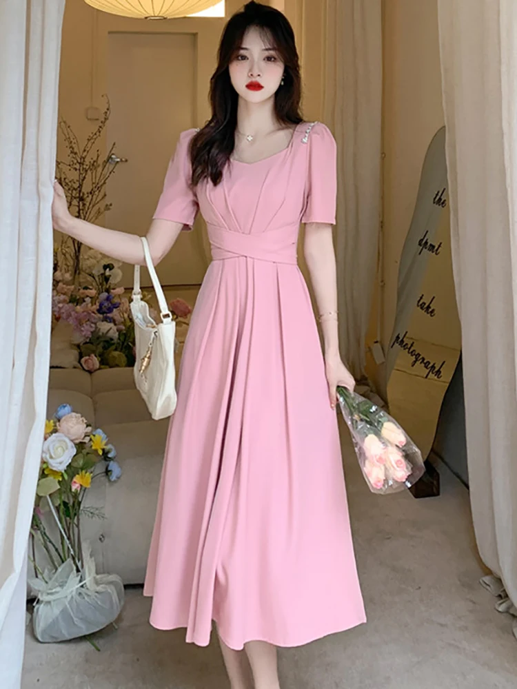 2025 Women Luxury Chic Prom Midi Dresses Summer Fashion Causal