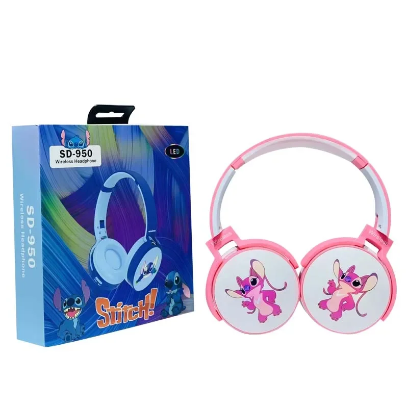 디즈니 스티치 무선 블루투스 헤드폰, SD-950 접이식 HIFI 스테레오 사운드 이어폰, 어린이 선물, 애니메이션 만화