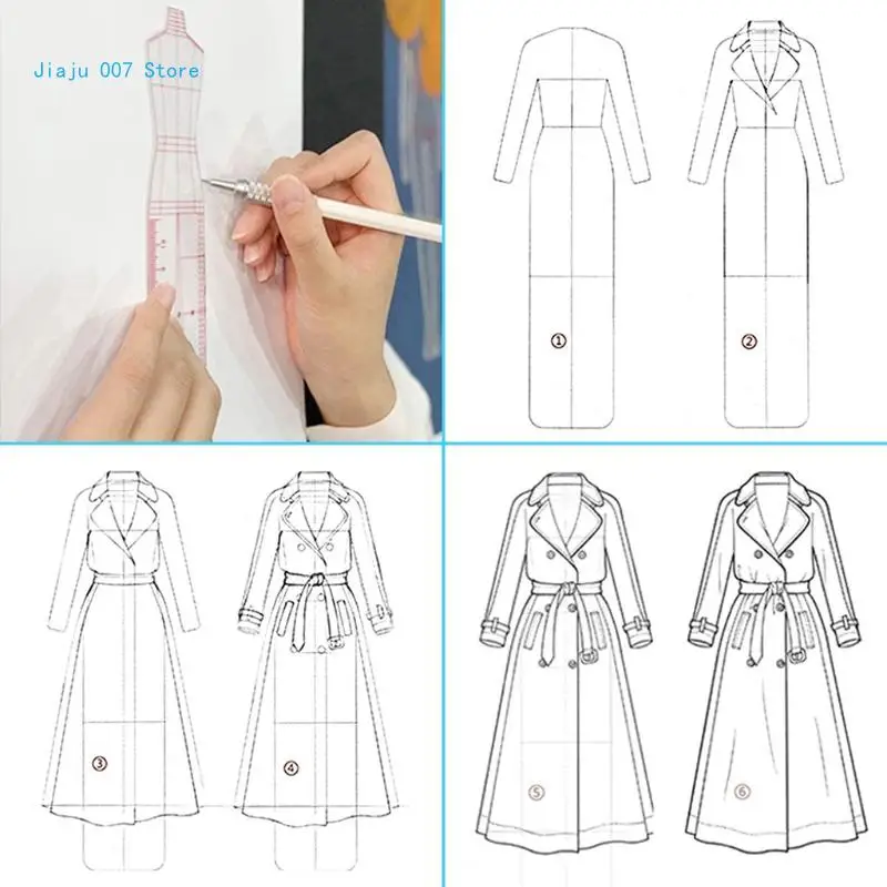 4 Pcs Mannequin Sewing Template Ruler Fashion Sketching Ruler for Dressmaking Tailoring Designing Drawing C9GA