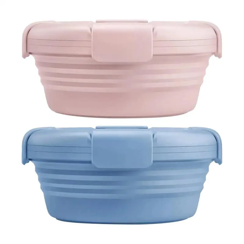 

Silicone Folding Lunch Box Food Grade Foldable Bowl Food Container Tableware Set Portable Travel Bowl Safe Salad Bowl with Lid